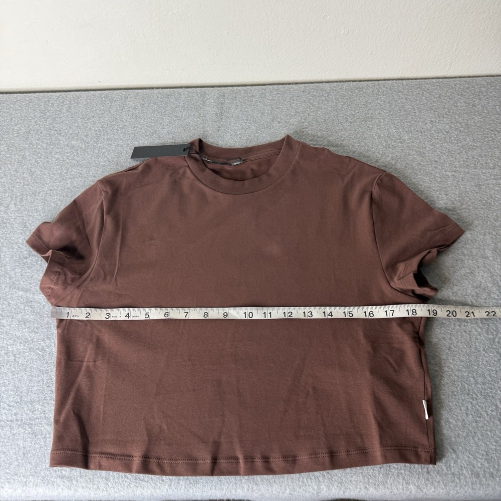 New Oner Active Cotton Relaxed Cropped T-Shirt Tee Espresso Brown Women's Small - Picture 6 of 9